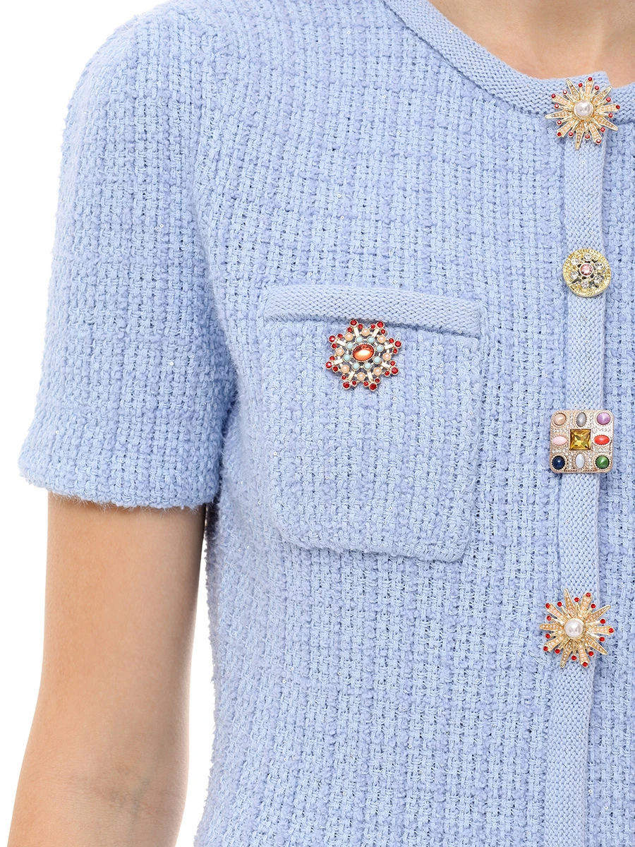 Платье однотонное SELF-PORTRAIT PF24-041SA-BL Голубой  Фото 5