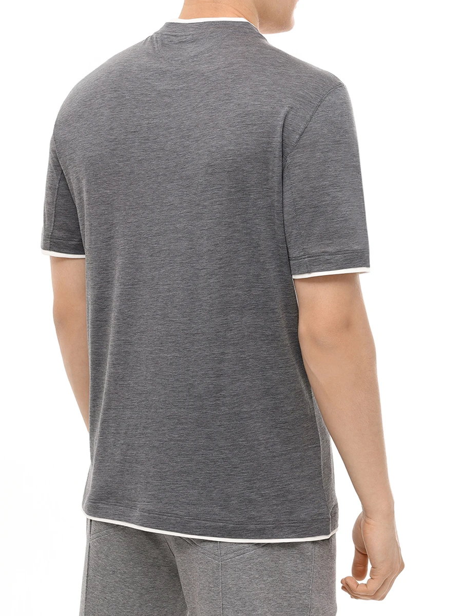 Футболка из шелка и хлопка BRUNELLO CUCINELLI MD8217427 CWD40 Серый  Фото 3