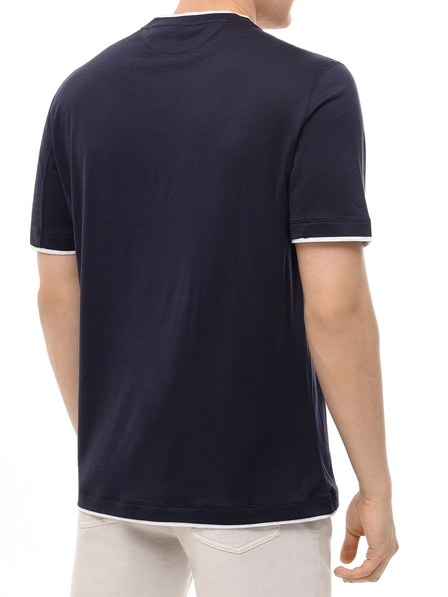 Футболка из шелка и хлопка BRUNELLO CUCINELLI MD8217427 CW770 Синий  Фото 3