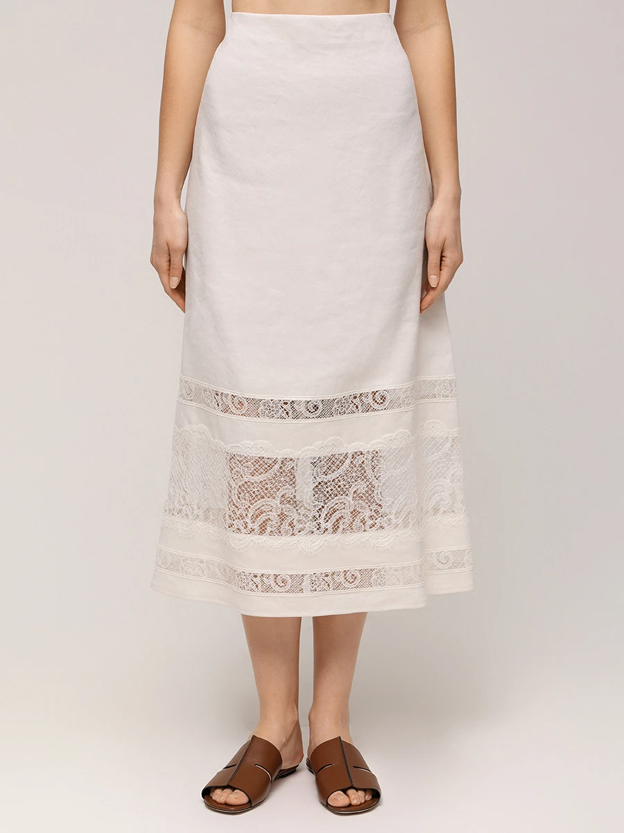 Юбка льняная LORENA ANTONIAZZI P2550GO15A/3347 103 Белый  Фото 4