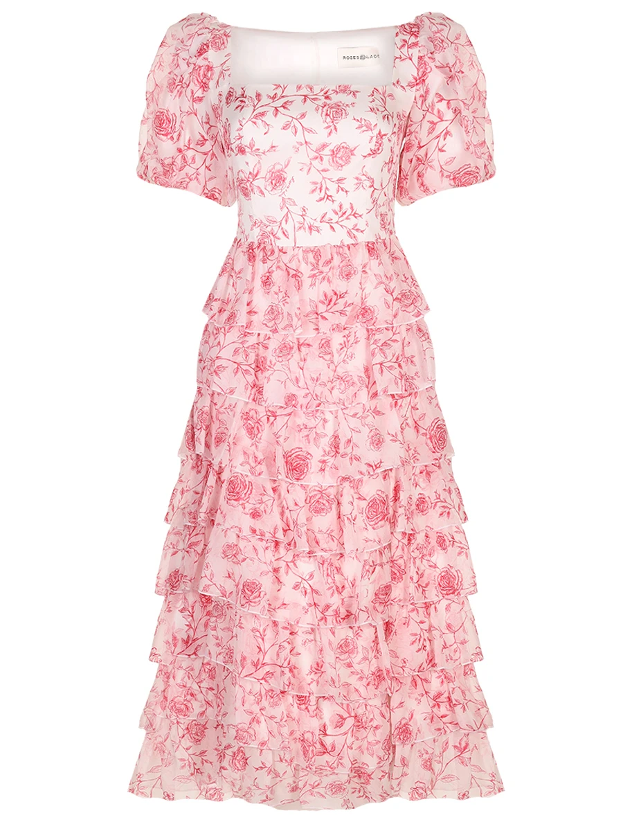 Платье шелковое ROSES AND LACE R25SS_D025CF23_P14M/01 Молочный Цветочный принт 