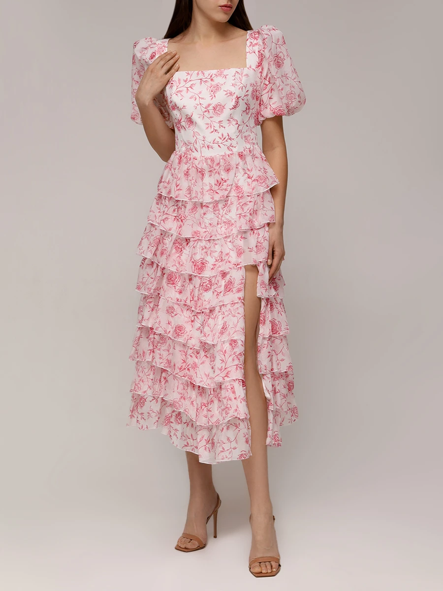 Платье шелковое ROSES AND LACE R25SS_D025CF23_P14M/01 Молочный Цветочный принт  Фото 2