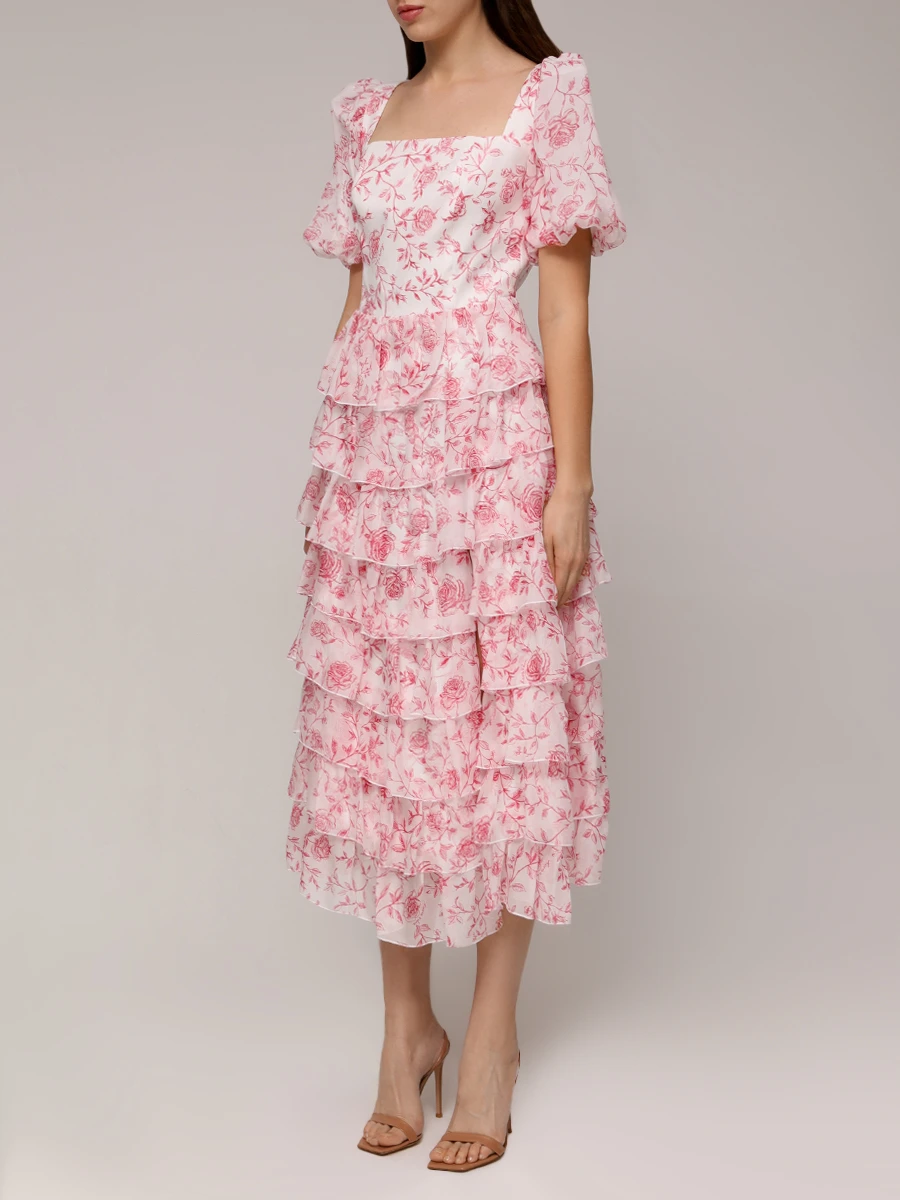 Платье шелковое ROSES AND LACE R25SS_D025CF23_P14M/01 Молочный Цветочный принт  Фото 4