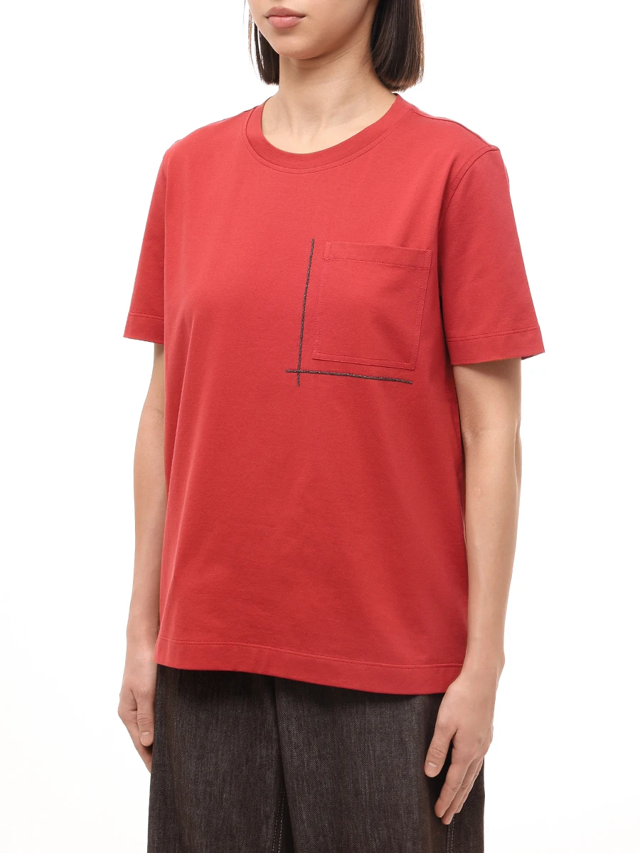 Футболка хлопковая BRUNELLO CUCINELLI M0T81HA800 C7901 Красный  Фото 4