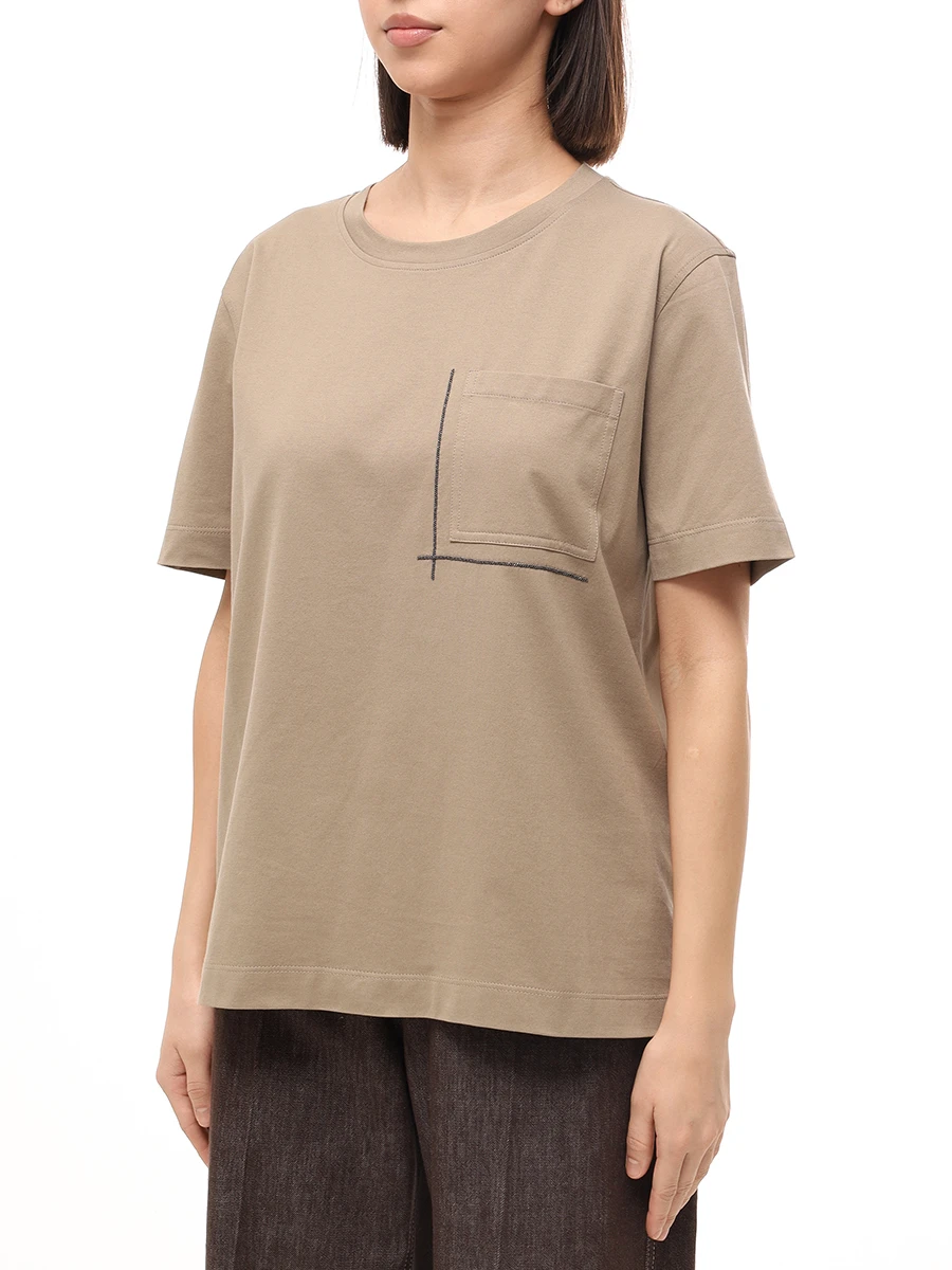 Футболка хлопковая BRUNELLO CUCINELLI M0T81HA800 C9447 Коричневый  Фото 4