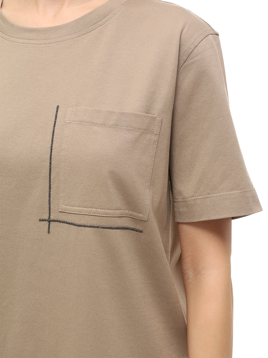 Футболка хлопковая BRUNELLO CUCINELLI M0T81HA800 C9447 Коричневый  Фото 5