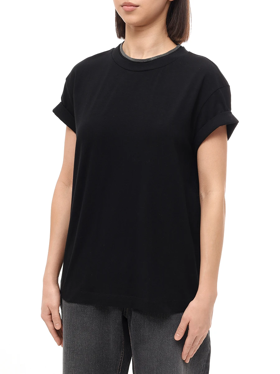 Футболка хлопковая BRUNELLO CUCINELLI M0T18BD200 C101 Черный  Фото 4