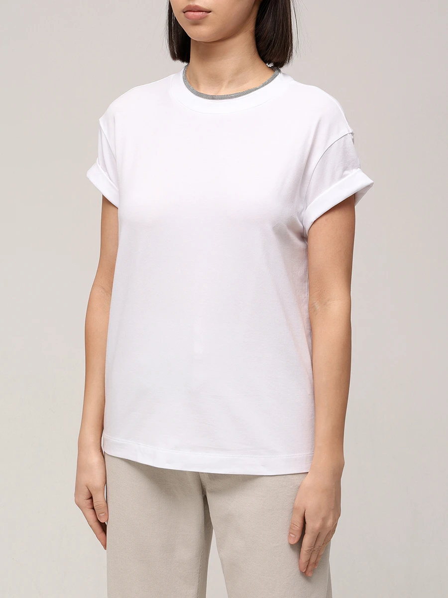 Футболка хлопковая BRUNELLO CUCINELLI M0T18BD200 C159 Белый  Фото 4