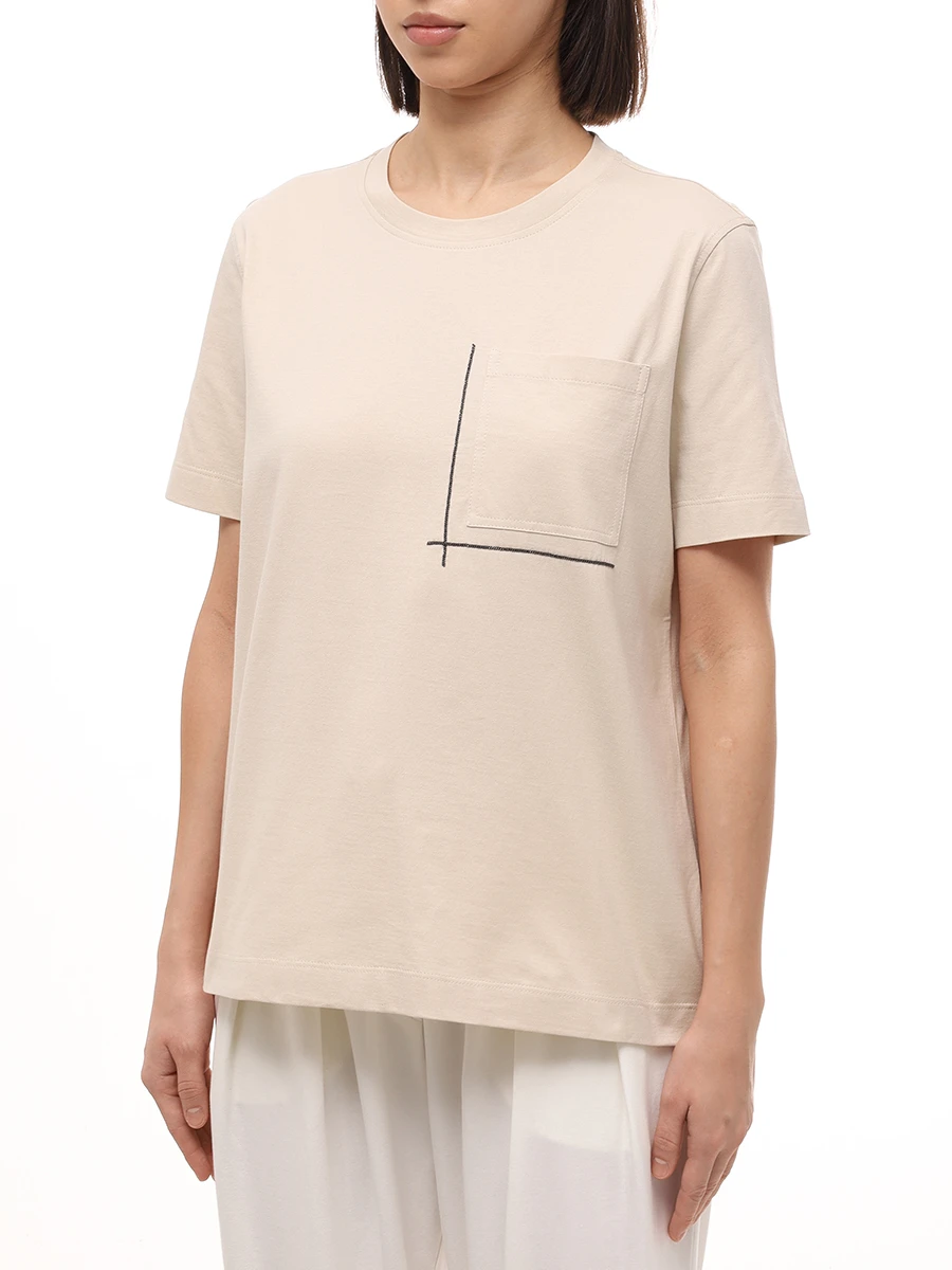 Футболка хлопковая BRUNELLO CUCINELLI M0T81HA800 C2869 Бежевый  Фото 4