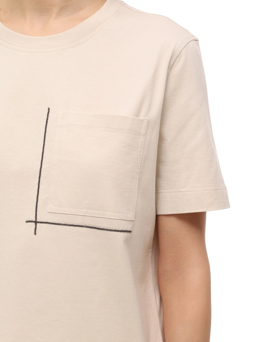Футболка хлопковая BRUNELLO CUCINELLI M0T81HA800 C2869 Бежевый  Фото 5