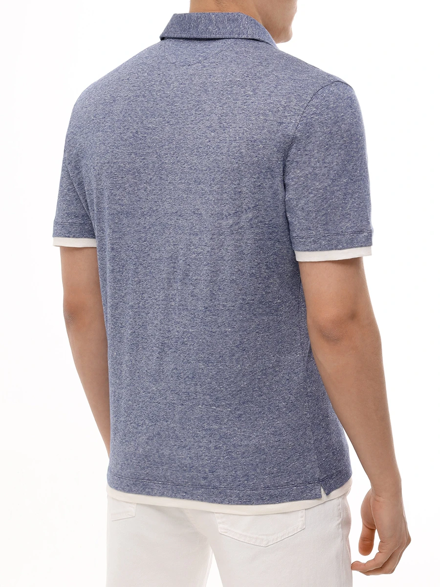 Поло из хлопка и льна BRUNELLO CUCINELLI MW8353966 CHP41 Голубой  Фото 3