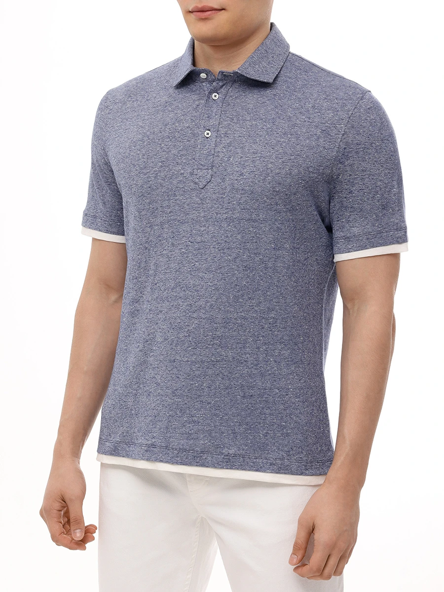 Поло из хлопка и льна BRUNELLO CUCINELLI MW8353966 CHP41 Голубой  Фото 4