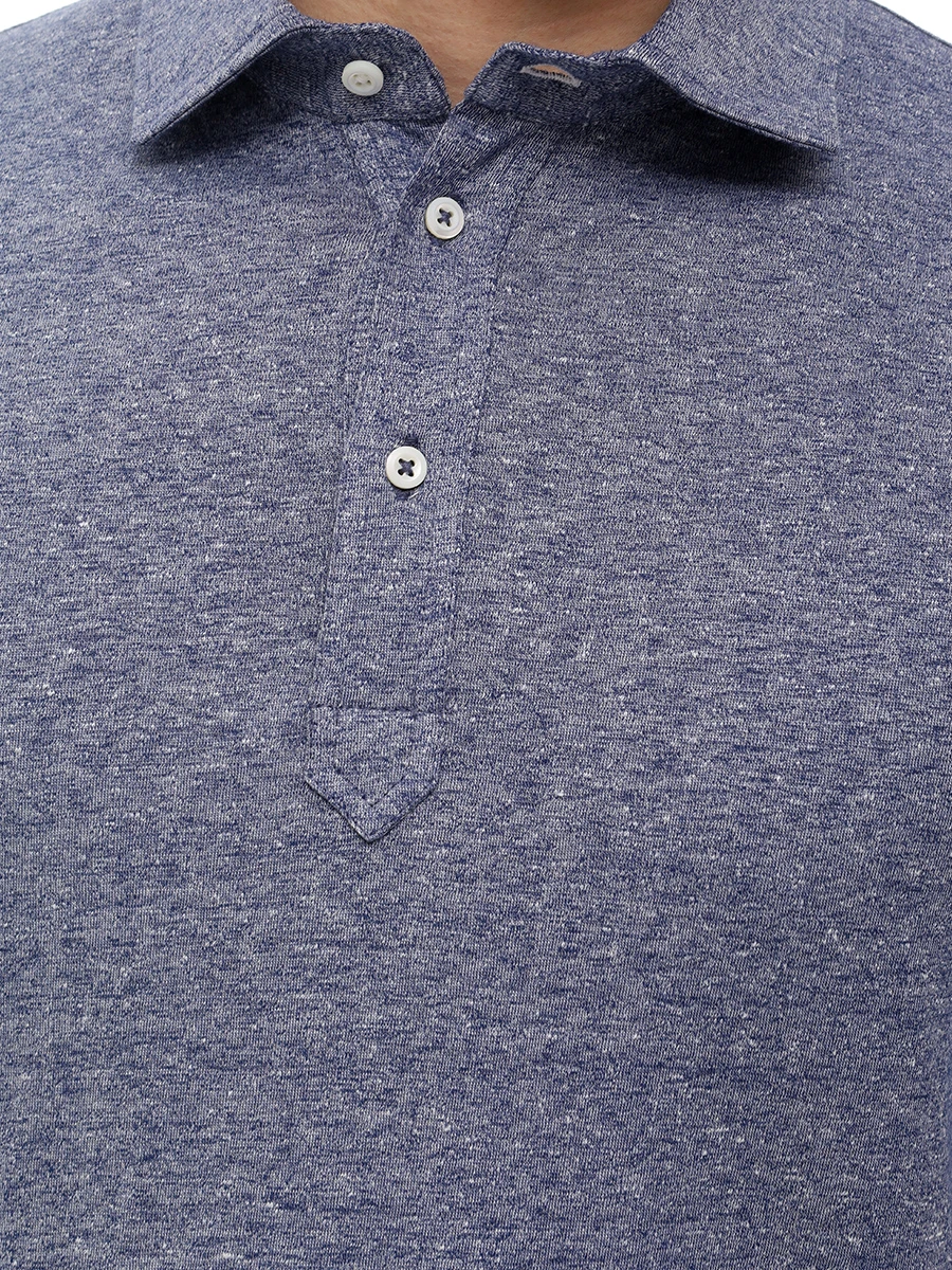 Поло из хлопка и льна BRUNELLO CUCINELLI MW8353966 CHP41 Голубой  Фото 5