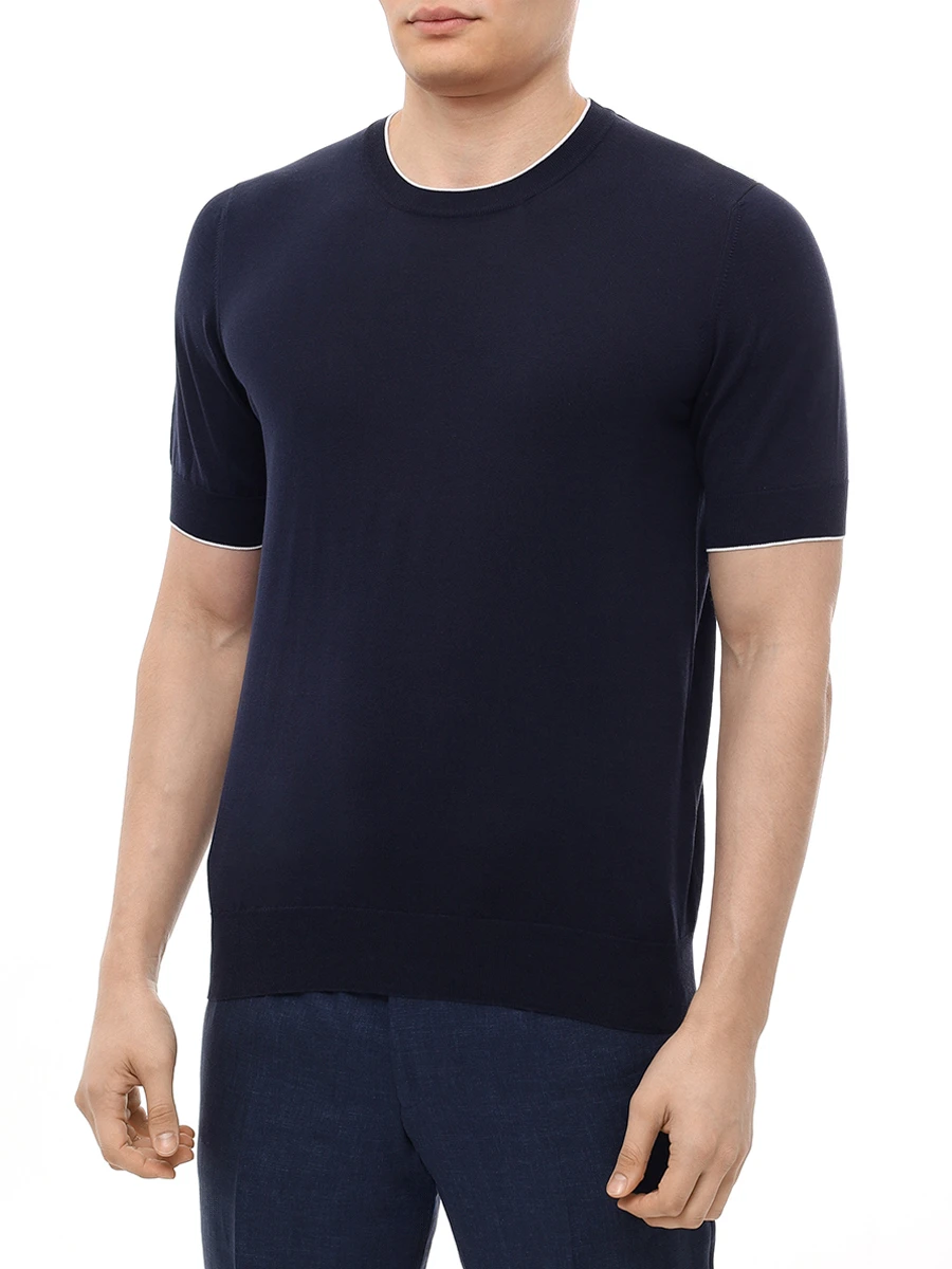 Футболка хлопковая BRUNELLO CUCINELLI M29805200 CWG16 Синий  Фото 4