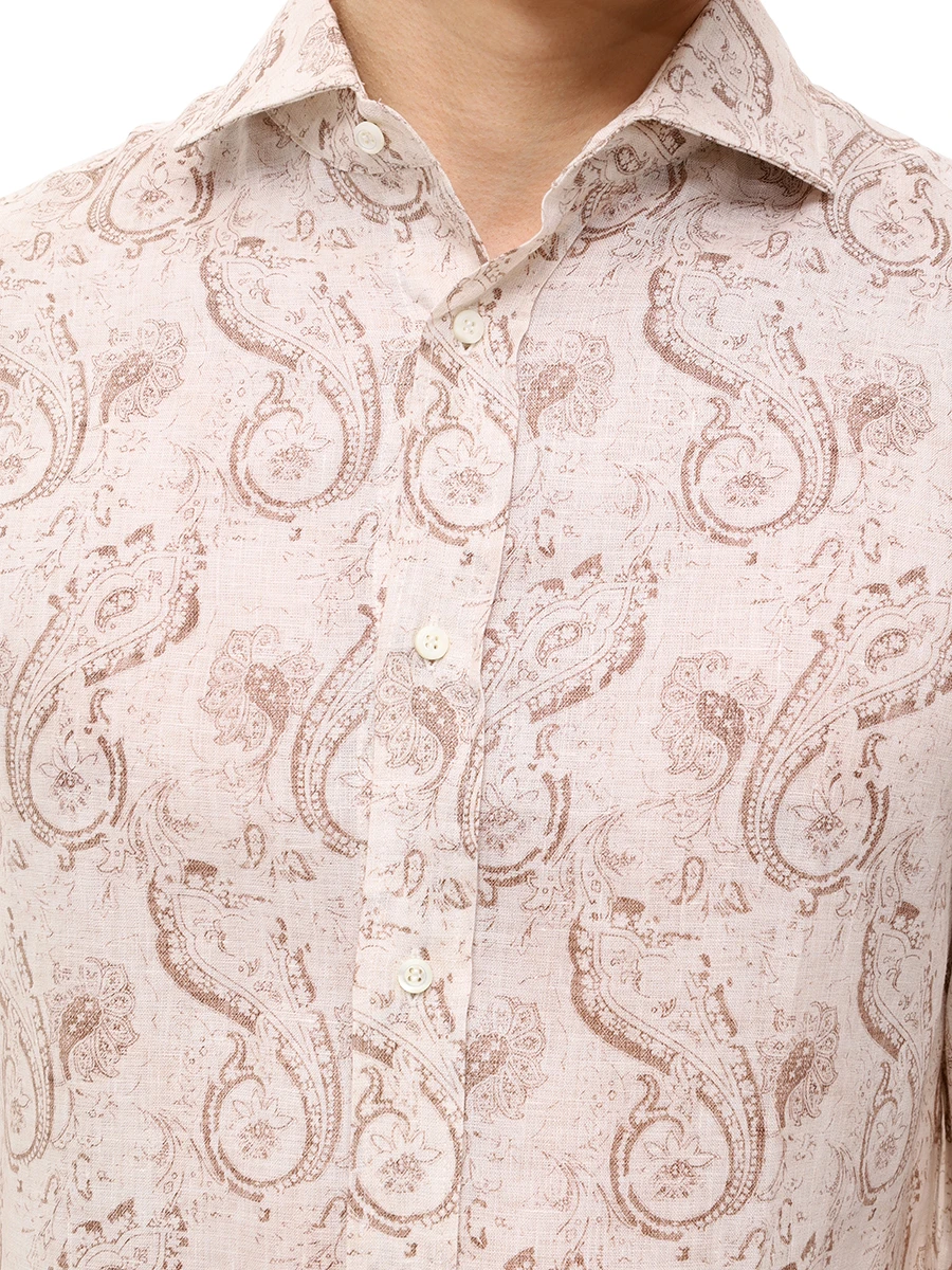 Рубашка Easy Fit льняная BRUNELLO CUCINELLI MM6880627 C001 Белый  Фото 5