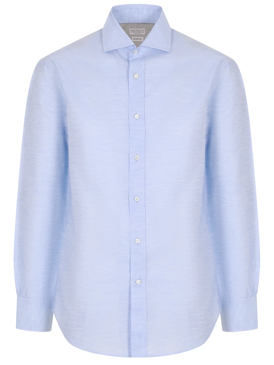 Рубашка Slim Fit из льна и хлопка BRUNELLO CUCINELLI MR6251718 C013 Голубой 