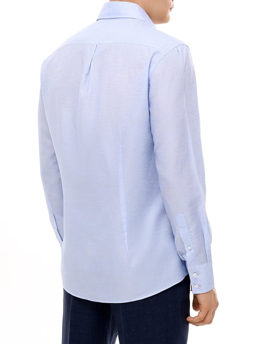 Рубашка Slim Fit из льна и хлопка BRUNELLO CUCINELLI MR6251718 C013 Голубой  Фото 3