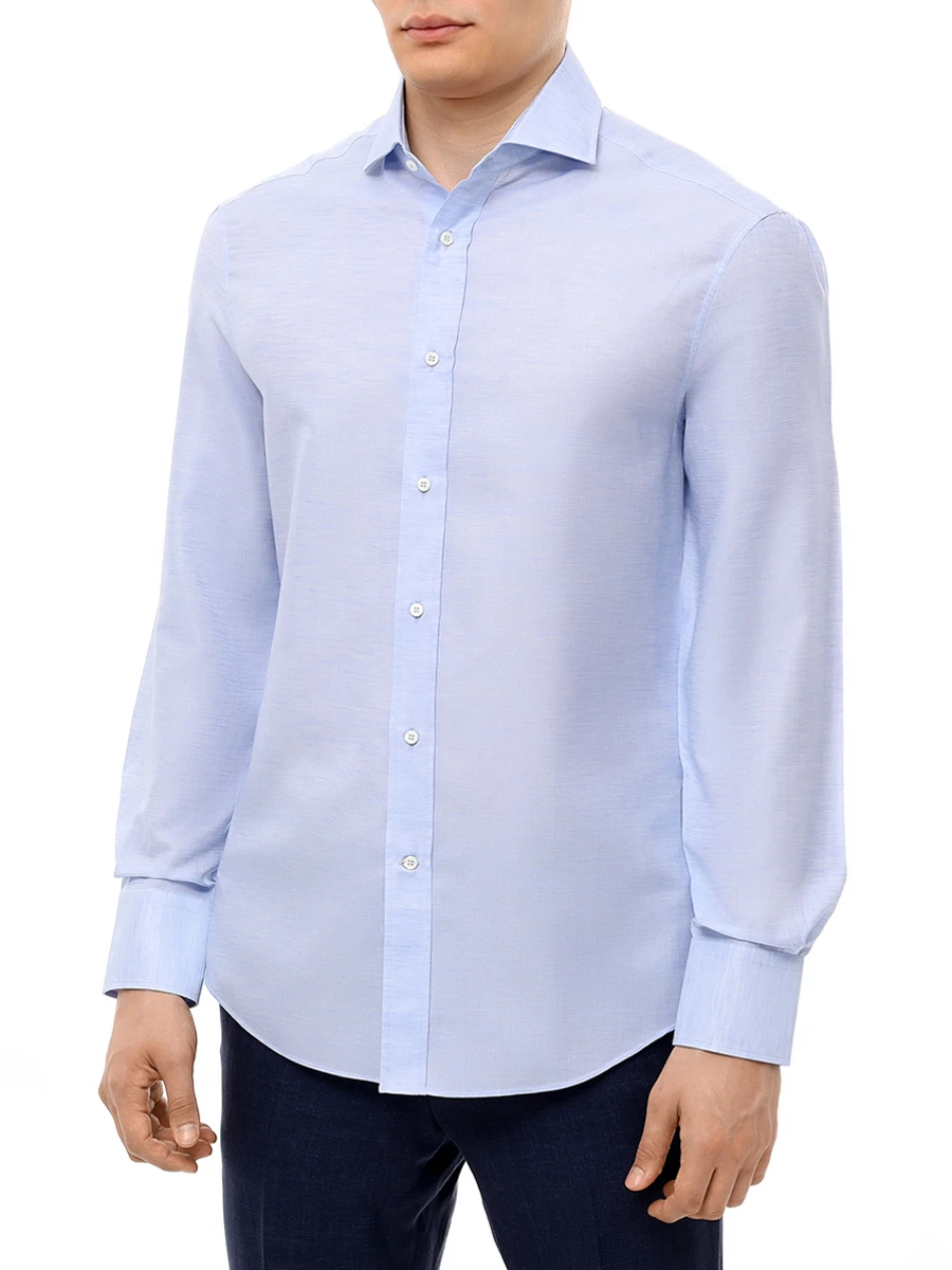 Рубашка Slim Fit из льна и хлопка BRUNELLO CUCINELLI MR6251718 C013 Голубой  Фото 4