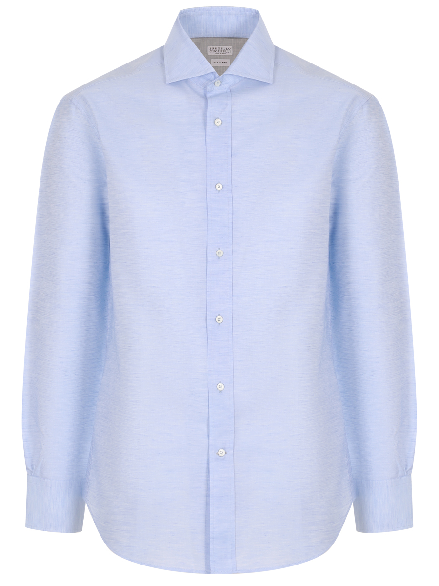 Рубашка Slim Fit из льна и хлопка BRUNELLO CUCINELLI