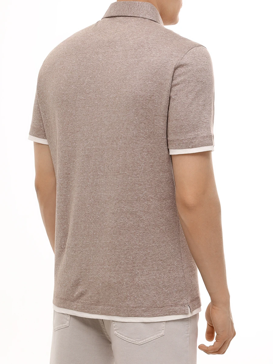 Поло из хлопка и льна BRUNELLO CUCINELLI MW8353966 CLT47 Бежевый  Фото 3