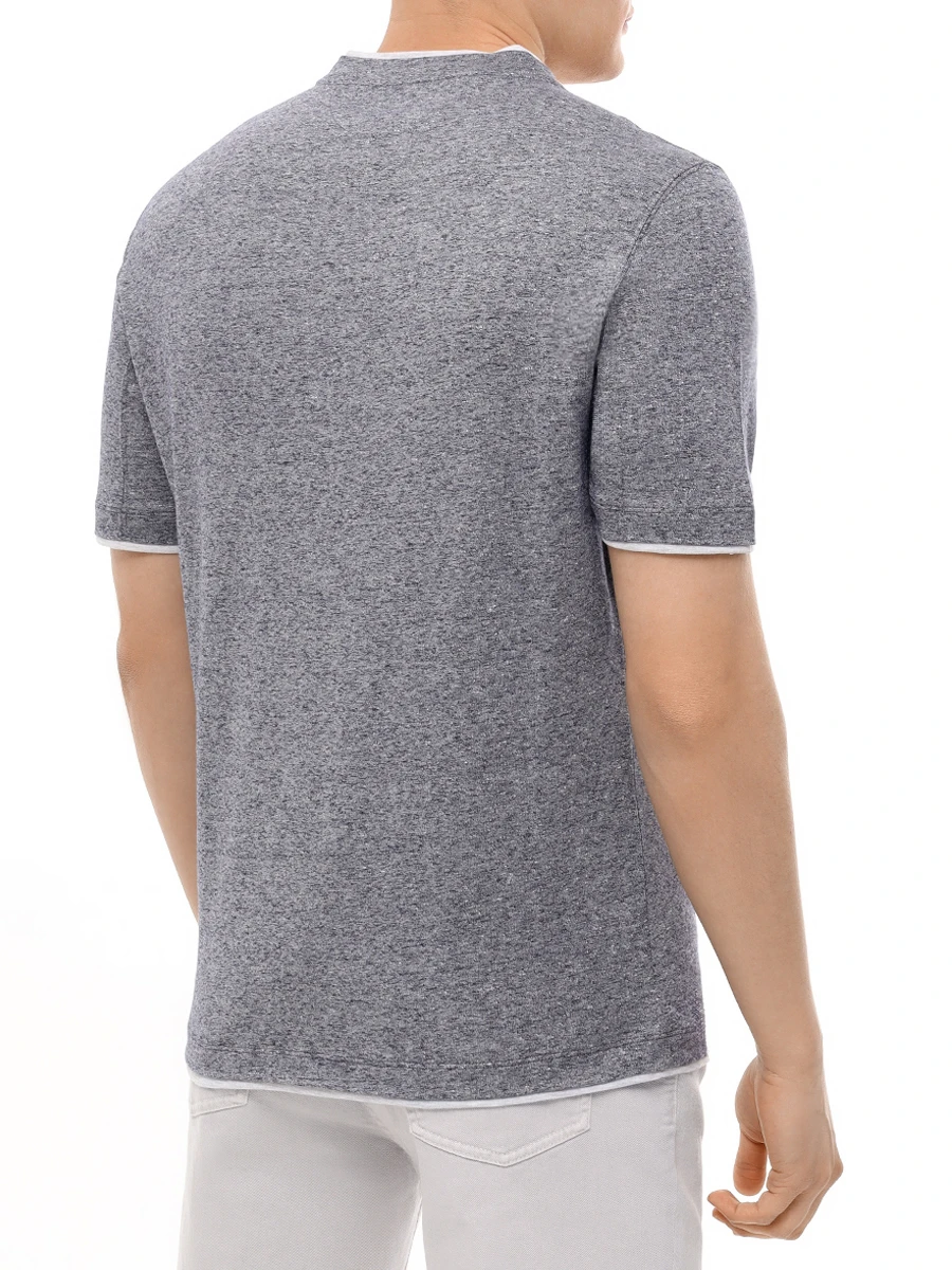 Футболка из хлопка и льна BRUNELLO CUCINELLI MW8357427 CGM52 Голубой  Фото 3