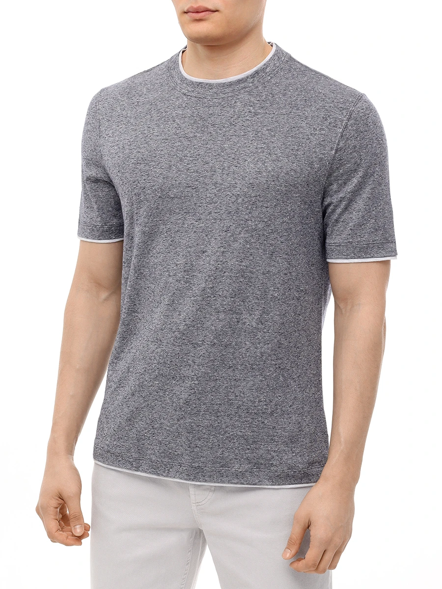 Футболка из хлопка и льна BRUNELLO CUCINELLI MW8357427 CGM52 Голубой  Фото 4