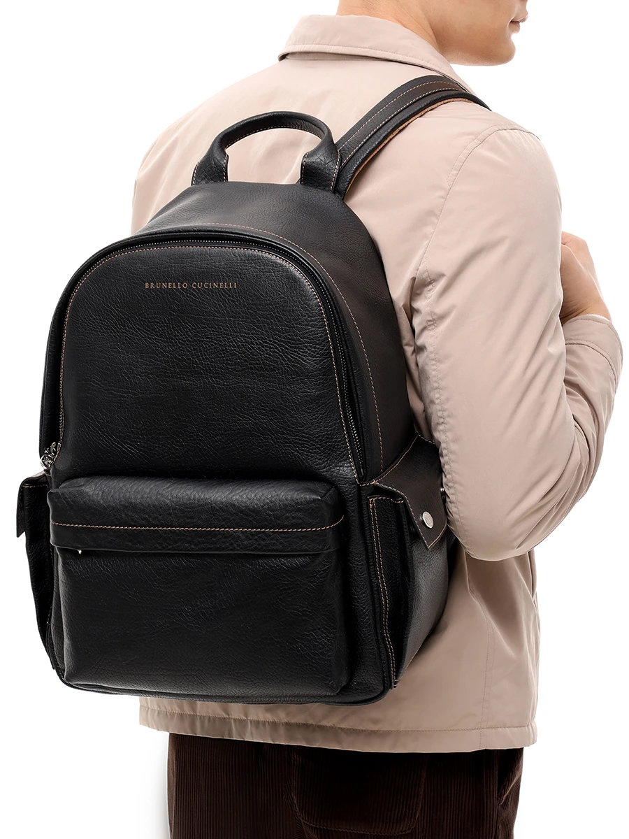 Рюкзак кожаный Travel BRUNELLO CUCINELLI MBZIBU243 C101 Черный  Фото 2