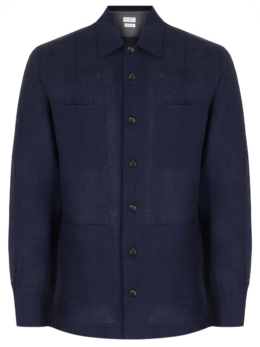 Рубашка Regular Fit льняная BRUNELLO CUCINELLI MM6950648 C019 Синий 