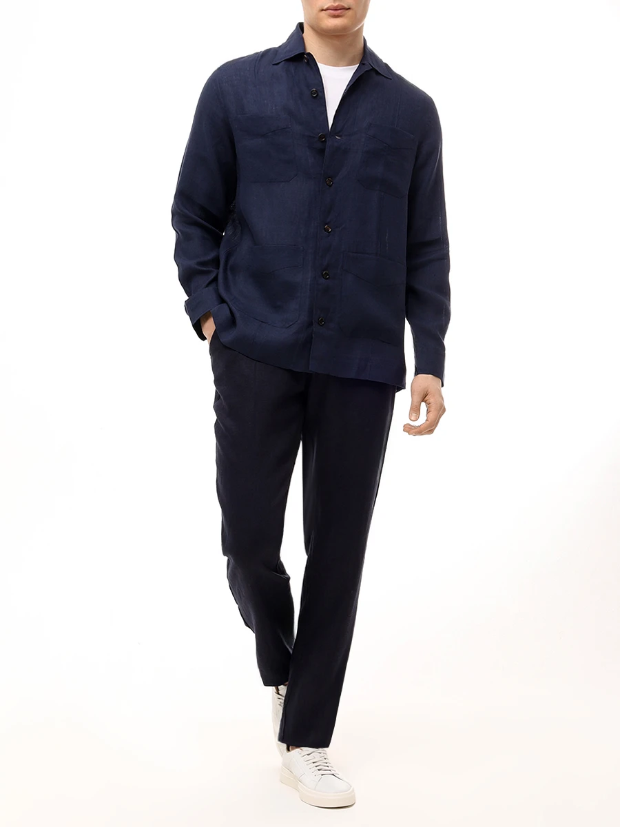 Рубашка Regular Fit льняная BRUNELLO CUCINELLI MM6950648 C019 Синий  Фото 2