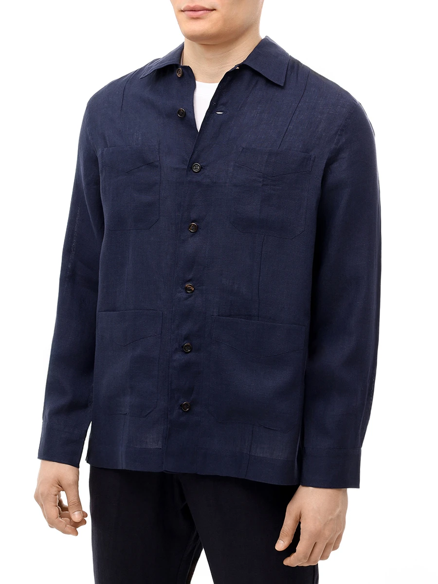 Рубашка Regular Fit льняная BRUNELLO CUCINELLI MM6950648 C019 Синий  Фото 4