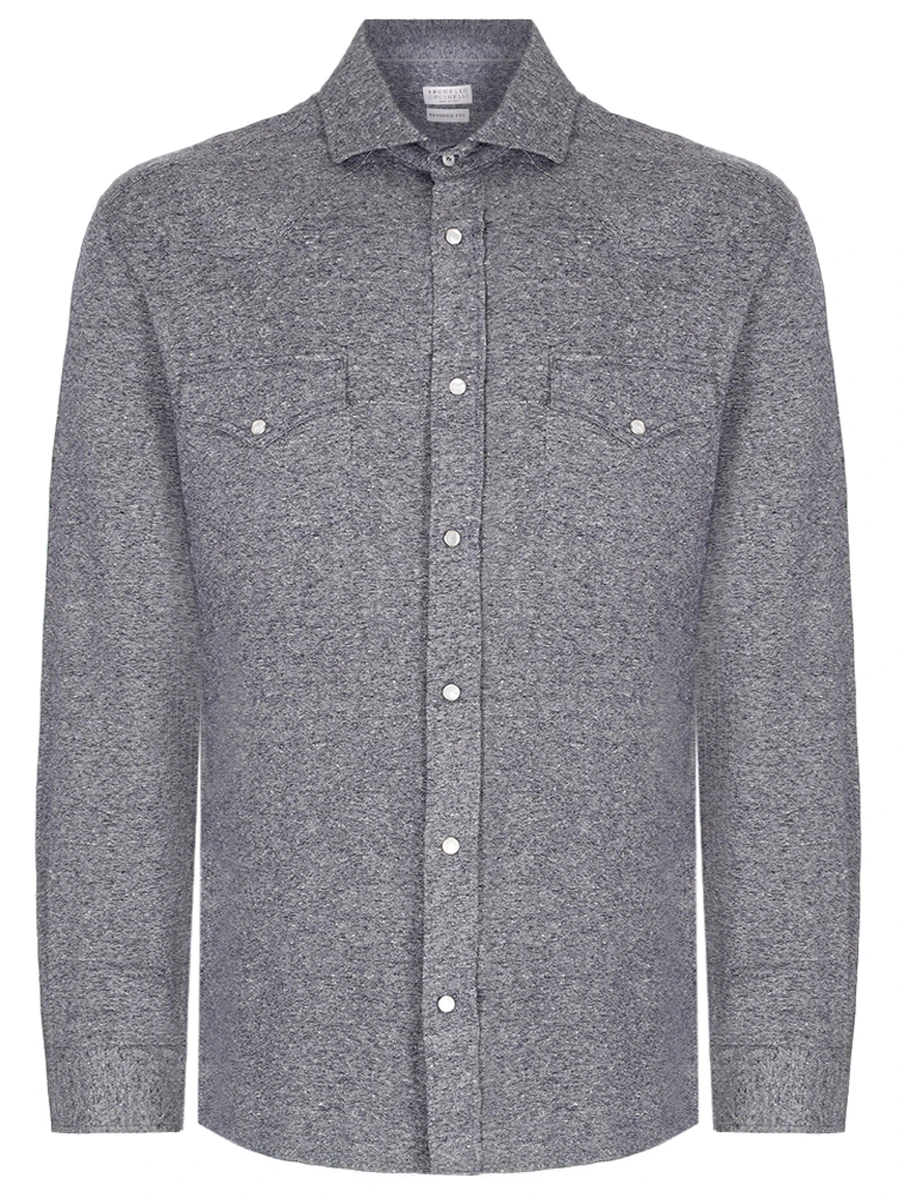 Рубашка Slim Fit из хлопка и льна BRUNELLO CUCINELLI MW8356666 C564 Синий 