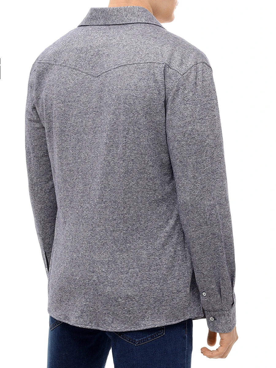 Рубашка Slim Fit из хлопка и льна BRUNELLO CUCINELLI MW8356666 C564 Синий  Фото 3