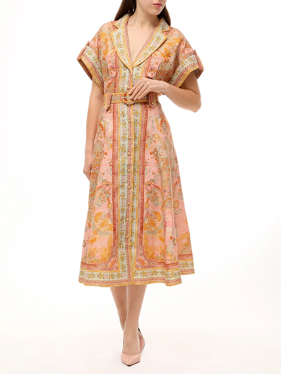 Платье льняное ZIMMERMANN 1073DRS252 Розовый  Фото 2