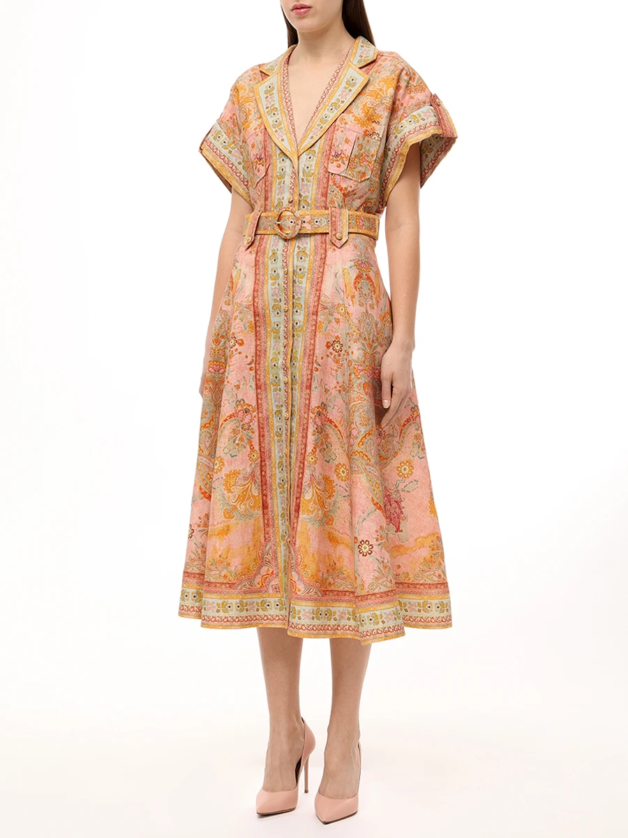 Платье льняное ZIMMERMANN 1073DRS252 Розовый  Фото 4