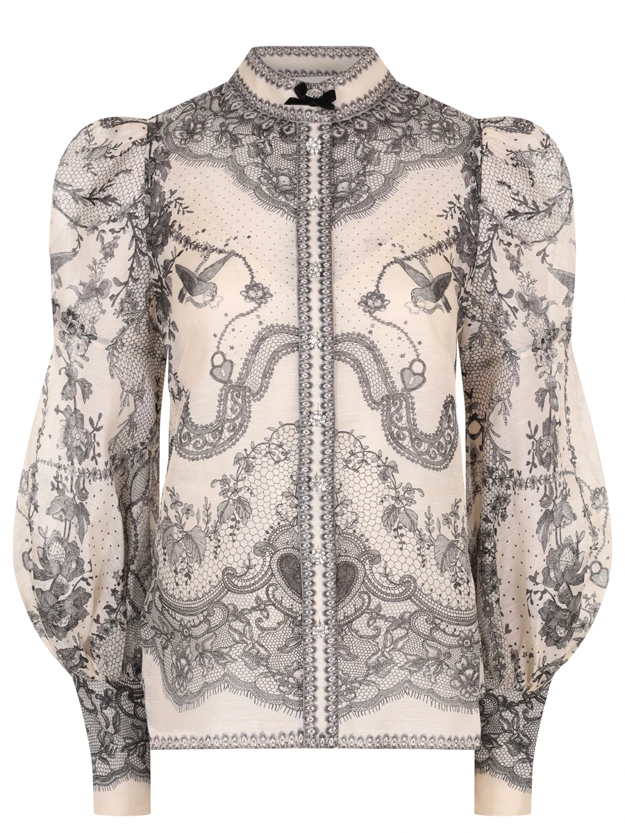 

Блуза из шелка и льна, Черный, 2410TR251