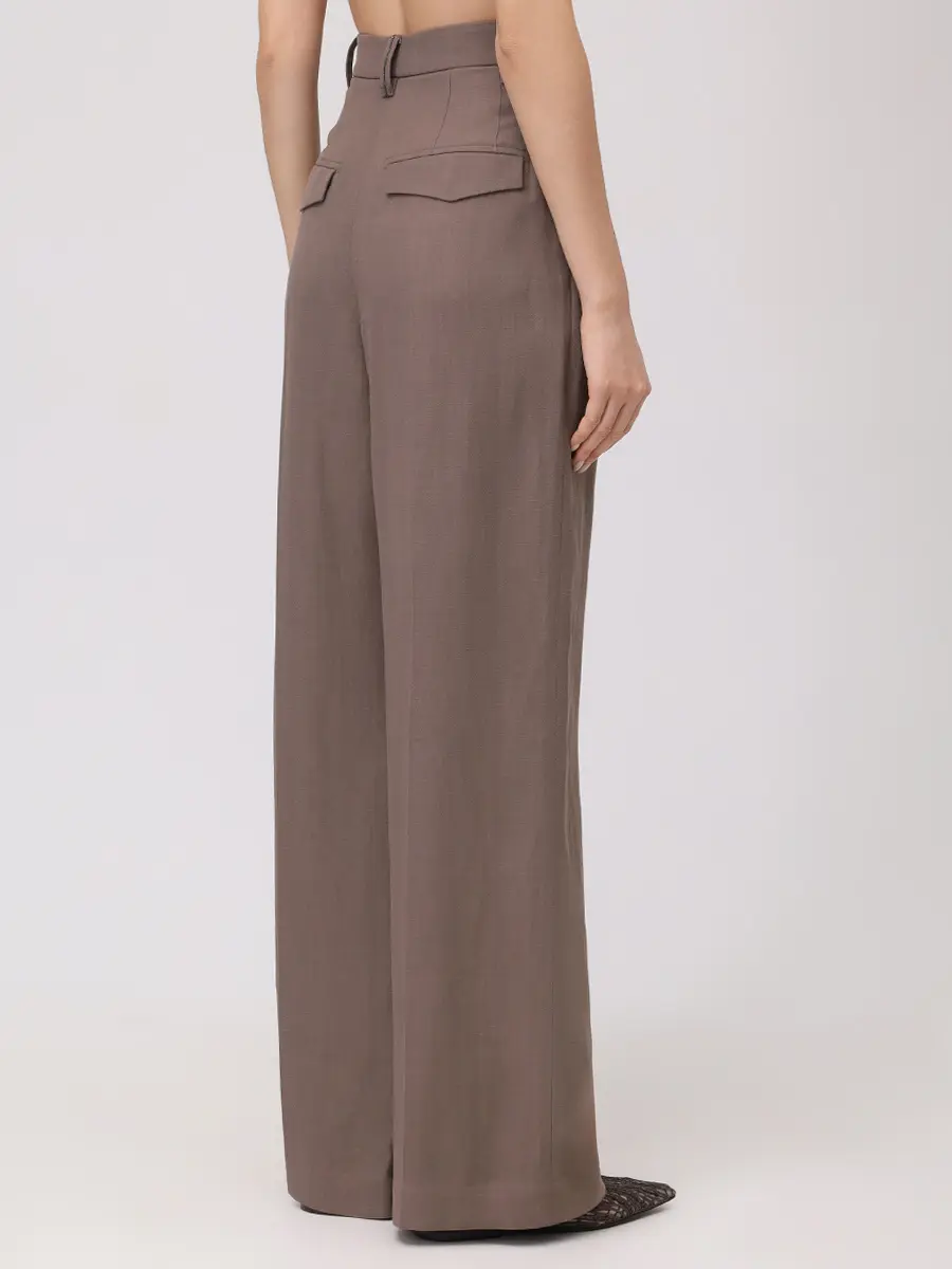 Брюки из вискозы и льна BRUNELLO CUCINELLI MH126P8669 C2925 Коричневый  Фото 3