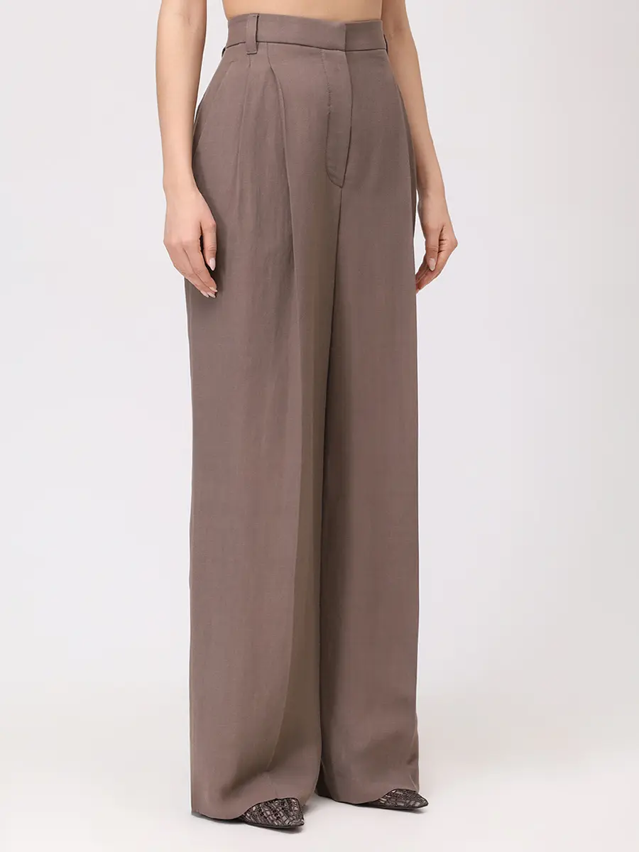 Брюки из вискозы и льна BRUNELLO CUCINELLI MH126P8669 C2925 Коричневый  Фото 4