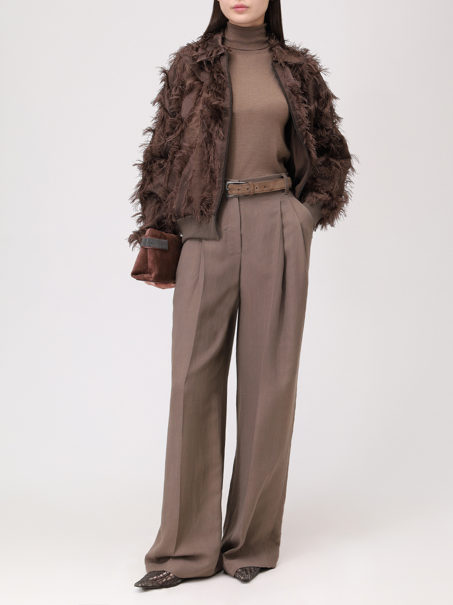 Брюки из вискозы и льна BRUNELLO CUCINELLI MH126P8669 C2925 Коричневый  Фото 2