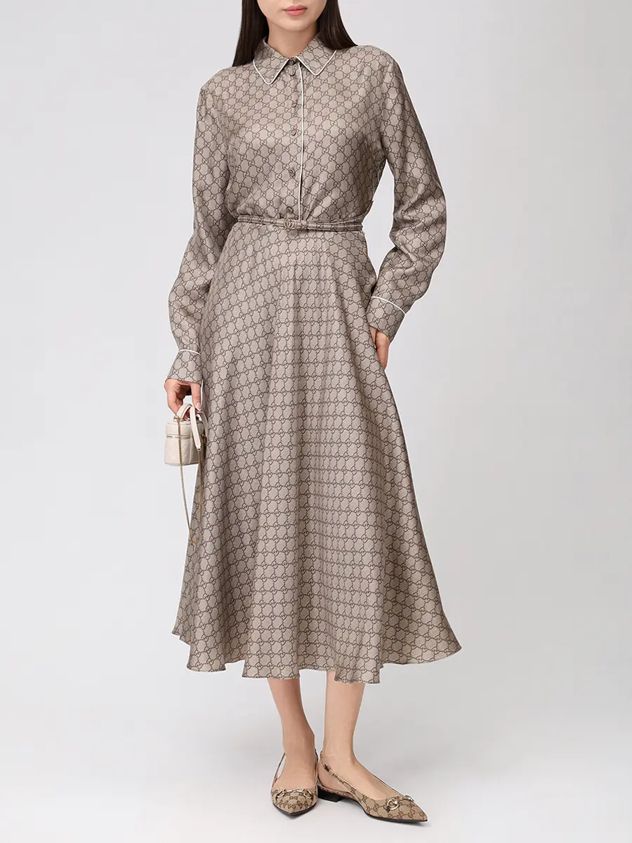 Платье шелковое GUCCI 813259Z8BWV2237 Бежевый  Фото 2