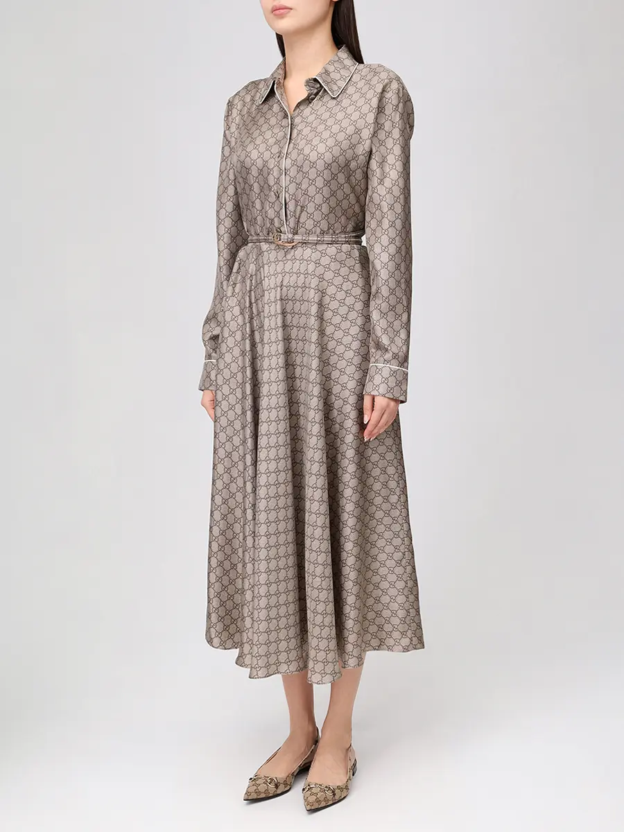 Платье шелковое GUCCI 813259Z8BWV2237 Бежевый  Фото 4
