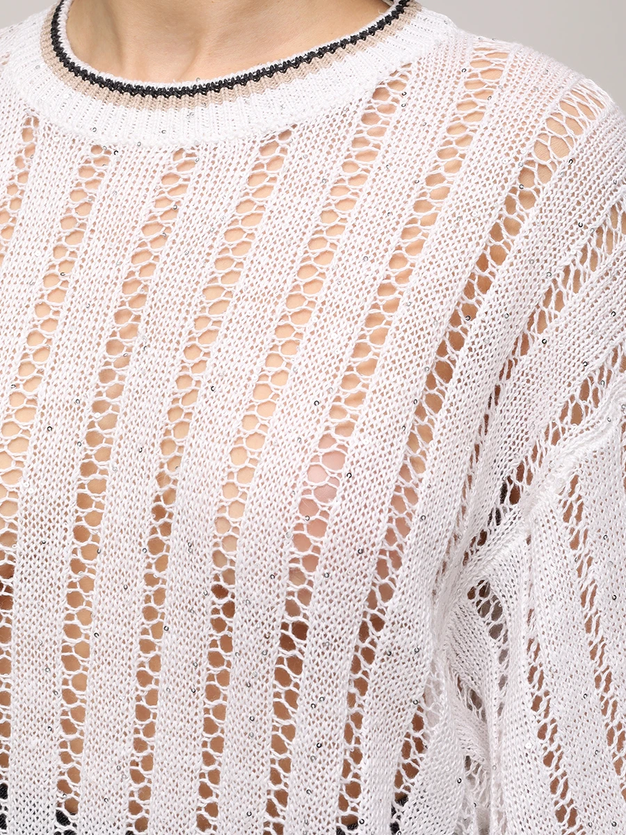 

Джемпер льняной с пайетками, Белый, MCO559400 CFA26