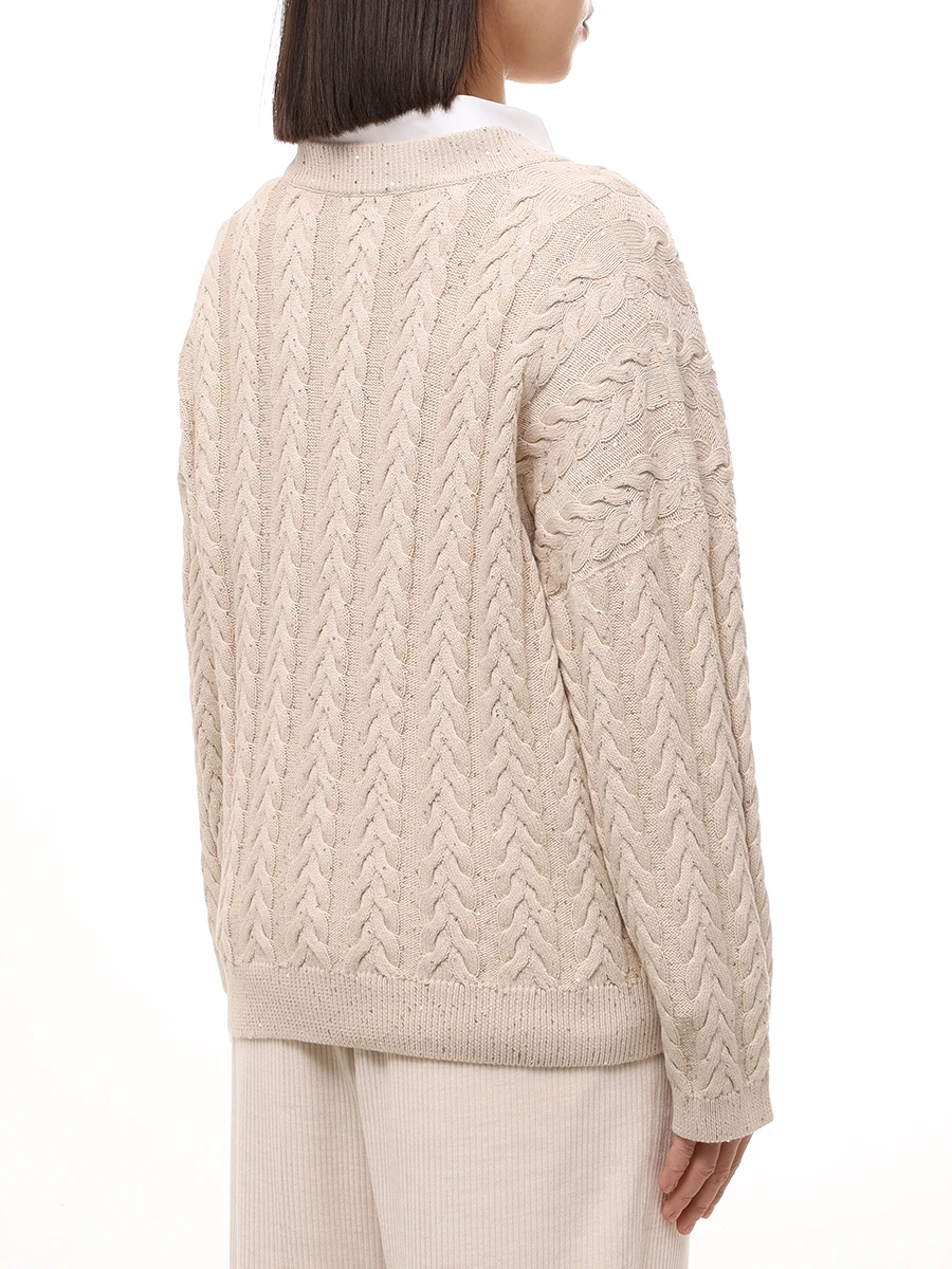 Джемпер хлопковый BRUNELLO CUCINELLI MDV798102 C9733 Бежевый  Фото 3
