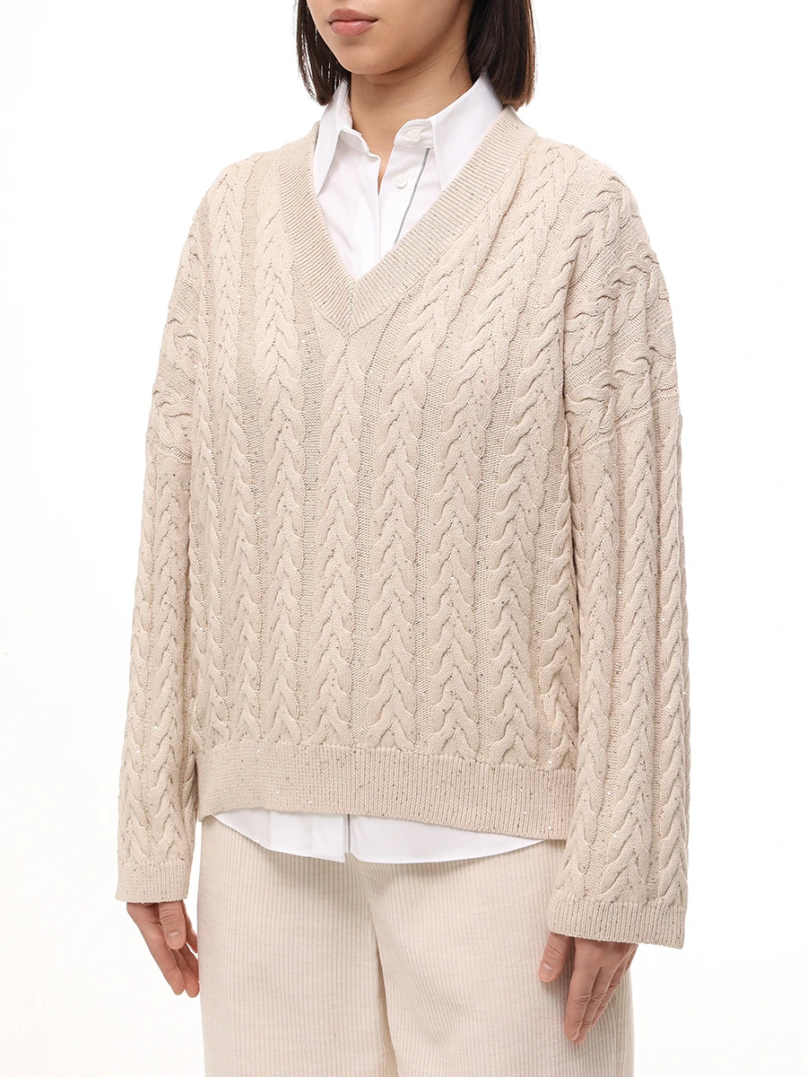 Джемпер хлопковый BRUNELLO CUCINELLI MDV798102 C9733 Бежевый  Фото 4