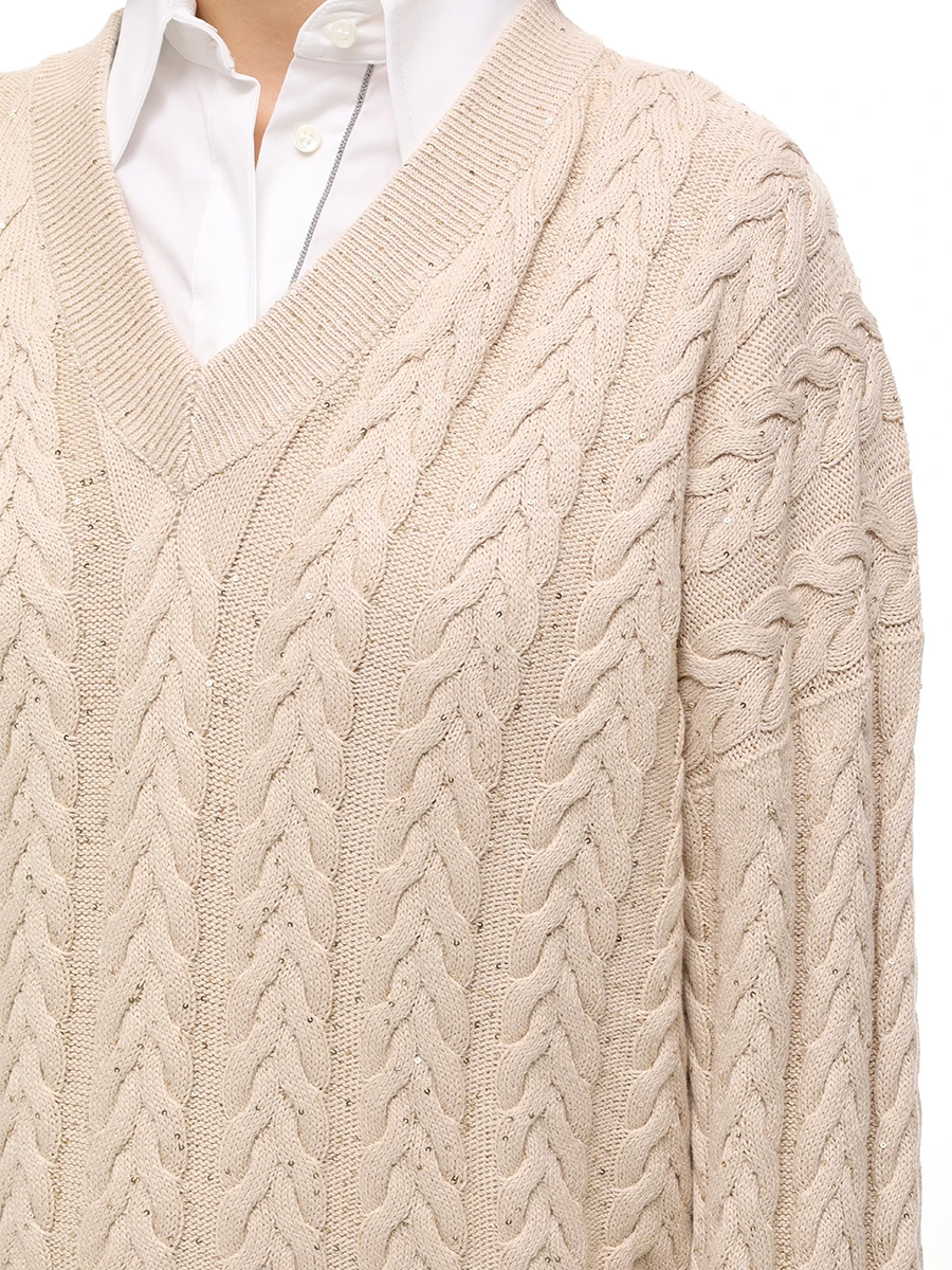 Джемпер хлопковый BRUNELLO CUCINELLI MDV798102 C9733 Бежевый  Фото 5