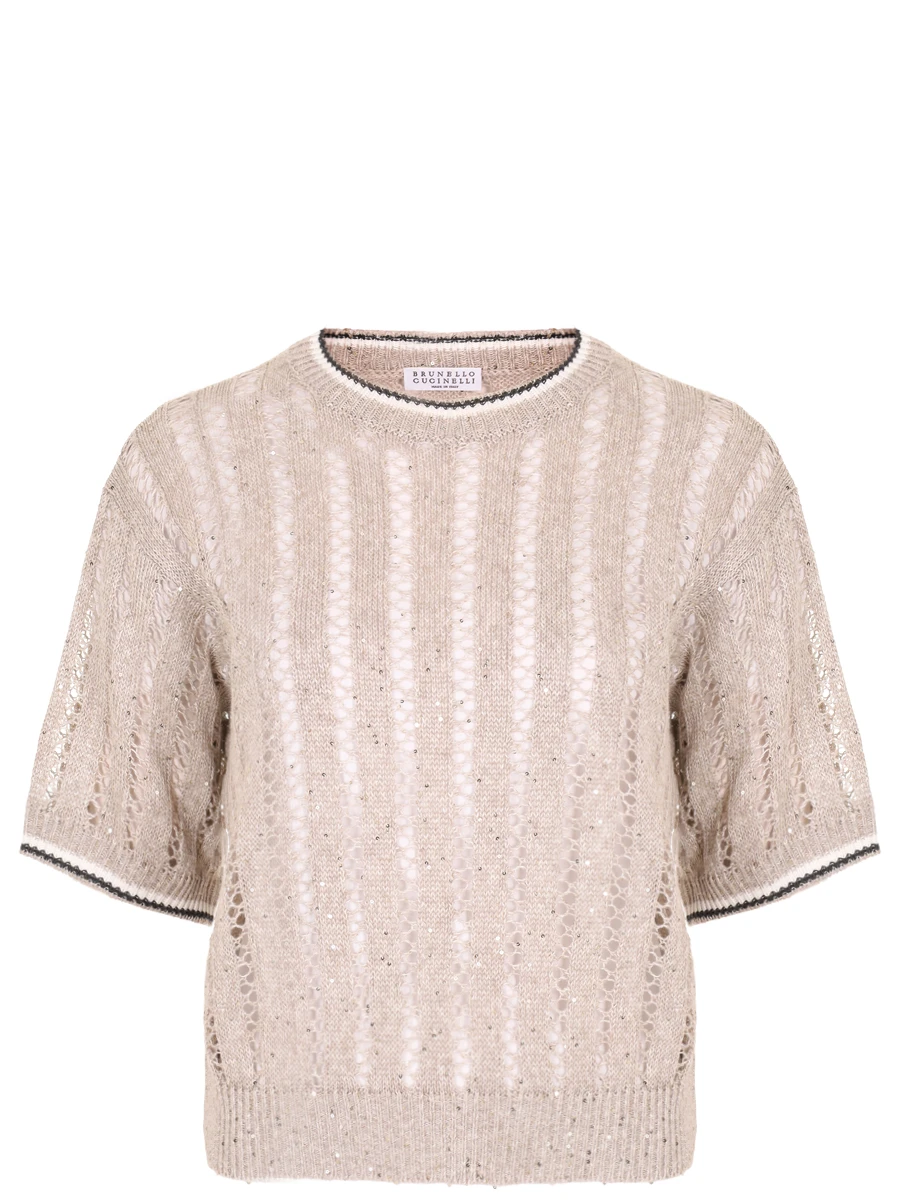 Джемпер льняной с пайетками BRUNELLO CUCINELLI MCO559400 CJK08 Бежевый 