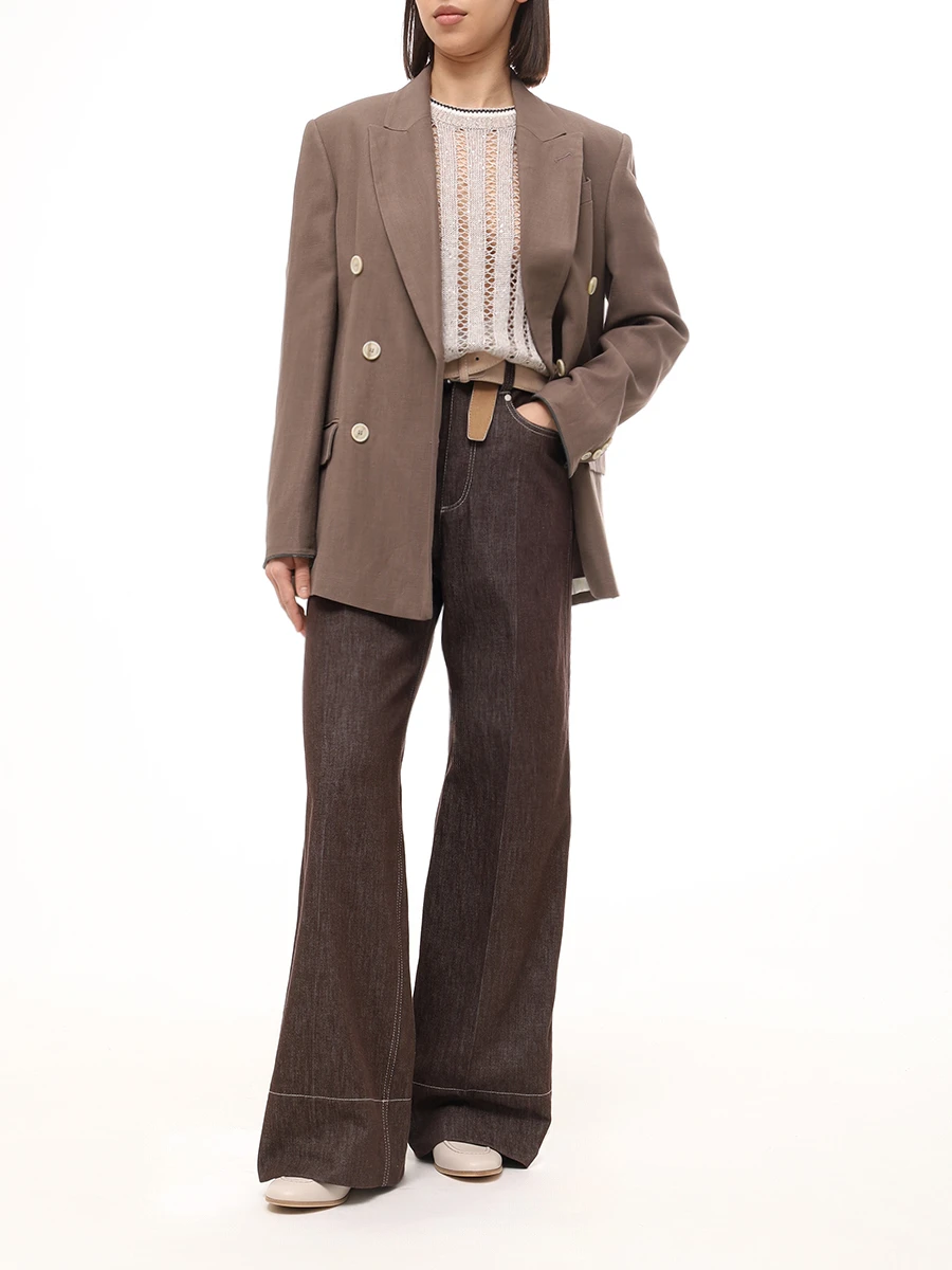 Джемпер льняной с пайетками BRUNELLO CUCINELLI MCO559400 CJK08 Бежевый  Фото 2