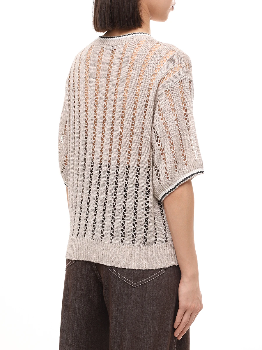 Джемпер льняной с пайетками BRUNELLO CUCINELLI MCO559400 CJK08 Бежевый  Фото 3