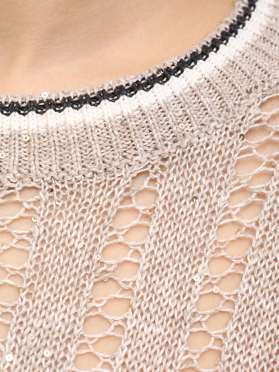 Джемпер льняной с пайетками BRUNELLO CUCINELLI MCO559400 CJK08 Бежевый  Фото 6