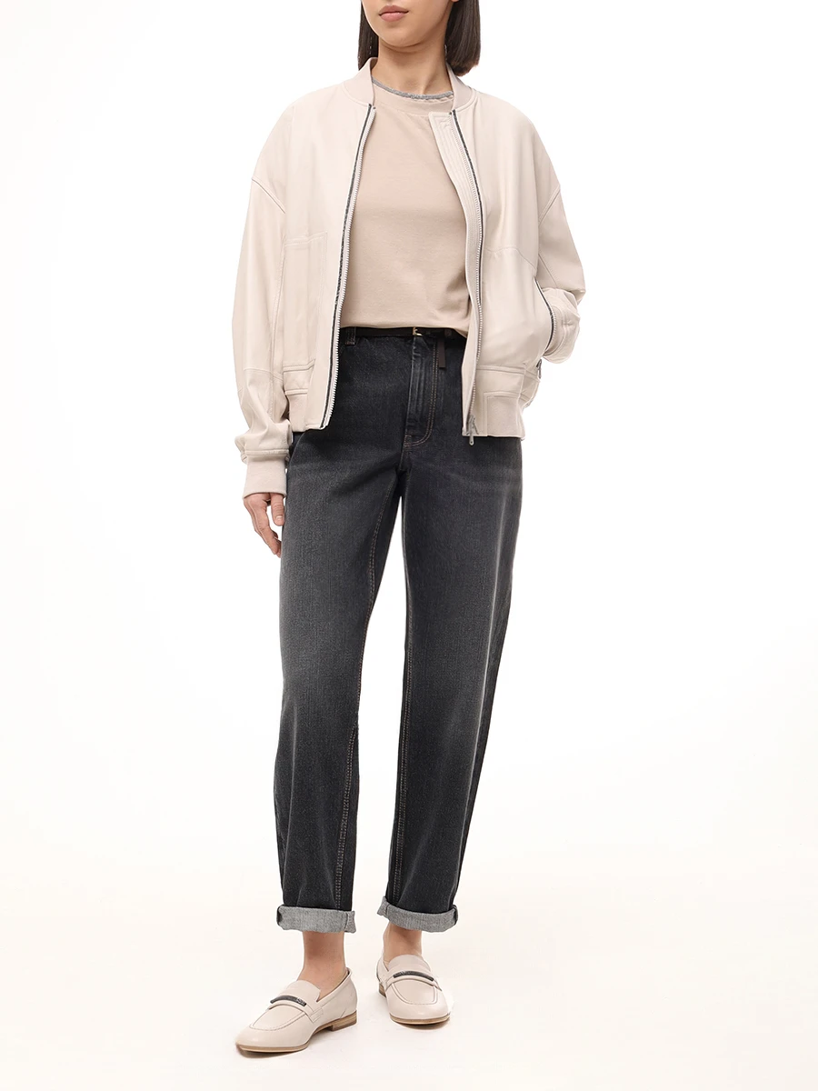 Куртка кожаная BRUNELLO CUCINELLI MPNGI2629 C7872 Бежевый  Фото 2