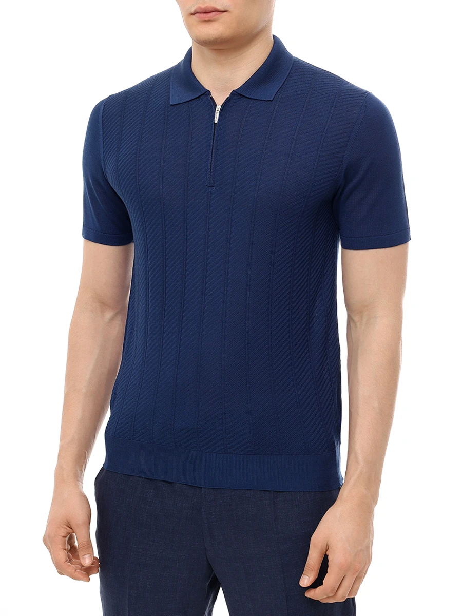 Поло шелковое BERTOLO LUXURY MENSWEAR 902445/002488/1059 Темно- Синий  Фото 4